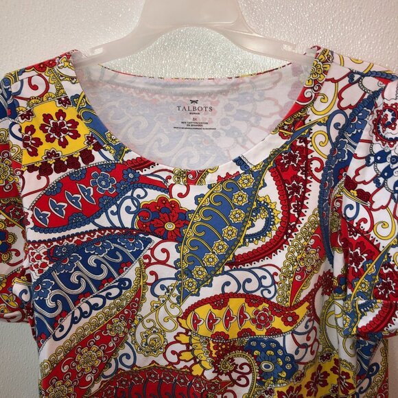 Talbots Size 3X Multicolor Floral Paisley Short Sleeve Stretch Top Shirt Tee - Picture 4 of 8